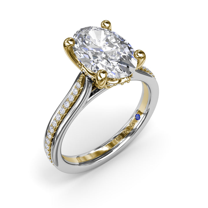 Two-Toned Triple Row Oval Diamond Engagement Ring