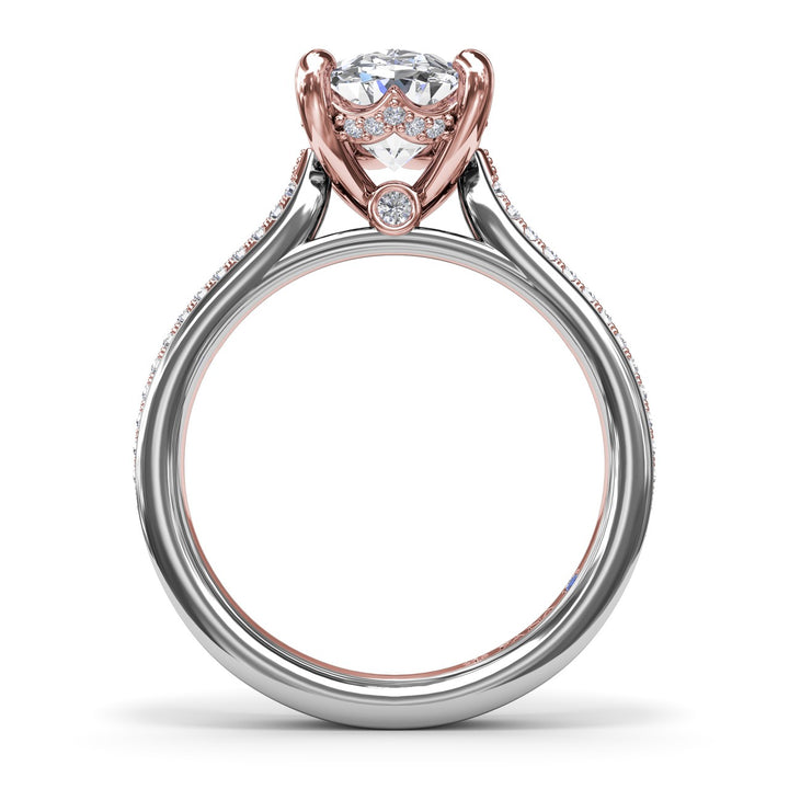 Two-Toned Triple Row Oval Diamond Engagement Ring