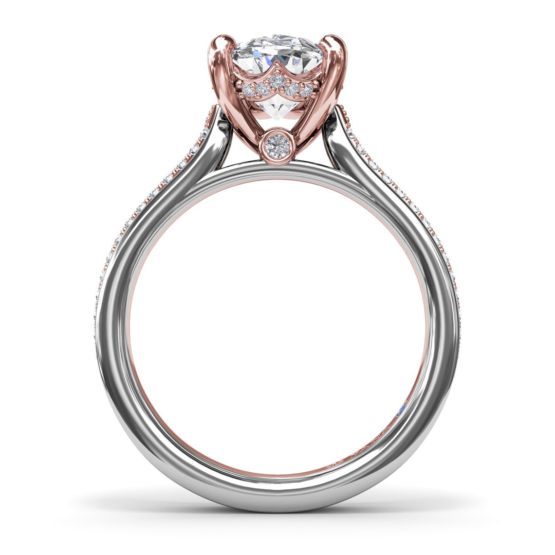 Two-Toned Triple Row Oval Diamond Engagement Ring