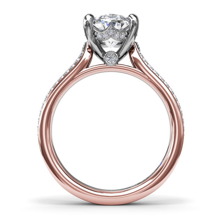 Two-Toned Triple Row Oval Diamond Engagement Ring
