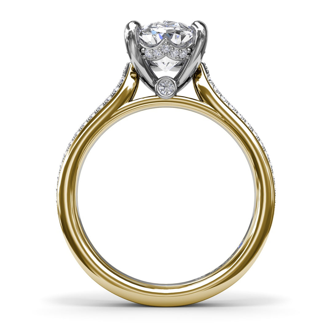 Two-Toned Triple Row Oval Diamond Engagement Ring