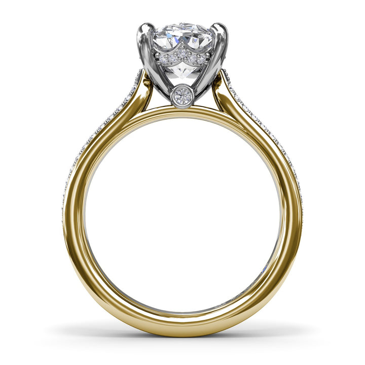 Two-Toned Triple Row Oval Diamond Engagement Ring