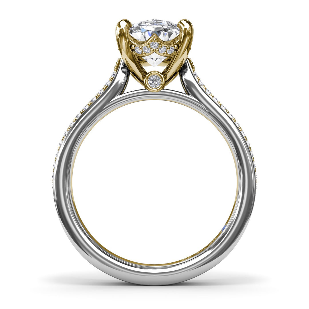 Two-Toned Triple Row Oval Diamond Engagement Ring