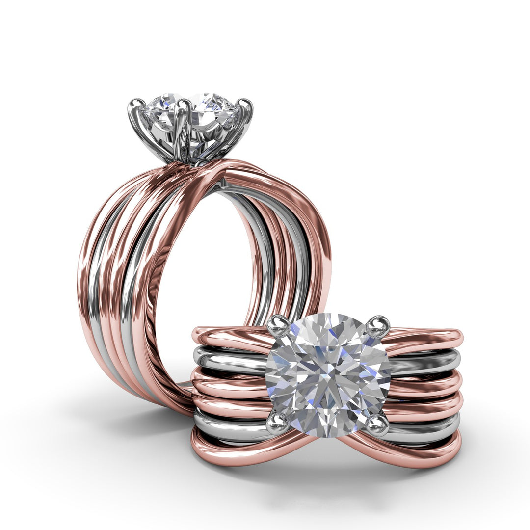 Twisted Triple Row Two-Toned Diamond Engagement Ring