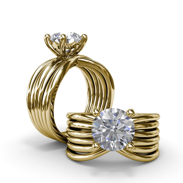 Twisted Triple Row Two-Toned Diamond Engagement Ring