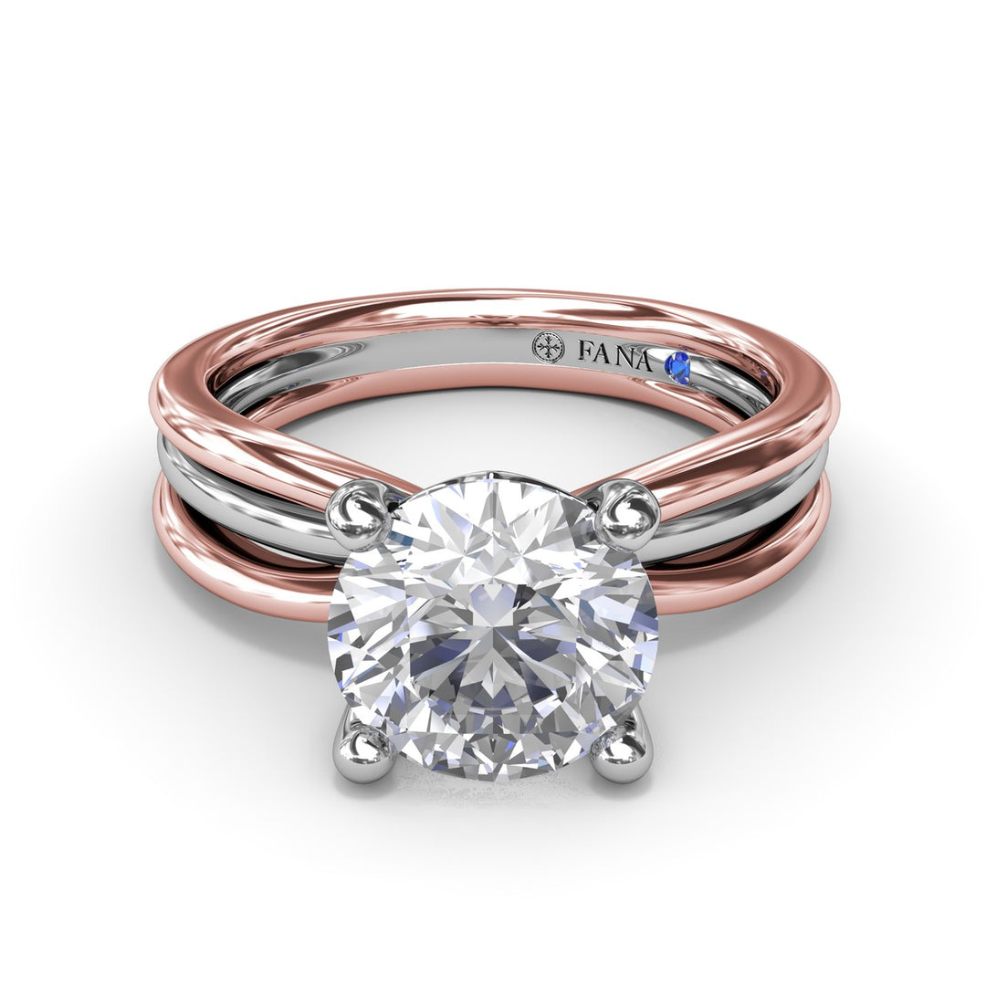 Twisted Triple Row Two-Toned Diamond Engagement Ring
