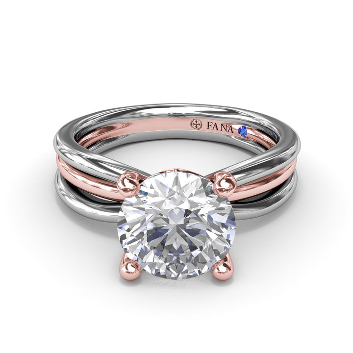 Twisted Triple Row Two-Toned Diamond Engagement Ring