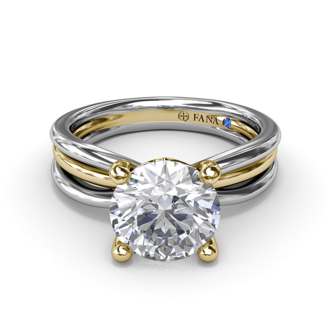 Twisted Triple Row Two-Toned Diamond Engagement Ring