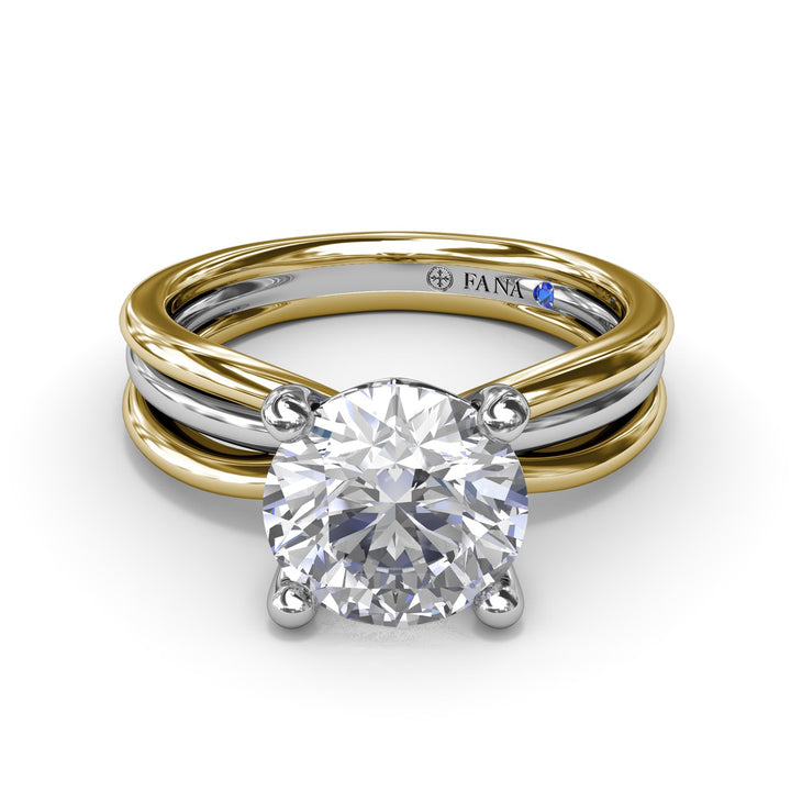 Twisted Triple Row Two-Toned Diamond Engagement Ring