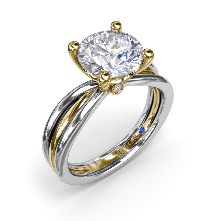 Twisted Triple Row Two-Toned Diamond Engagement Ring