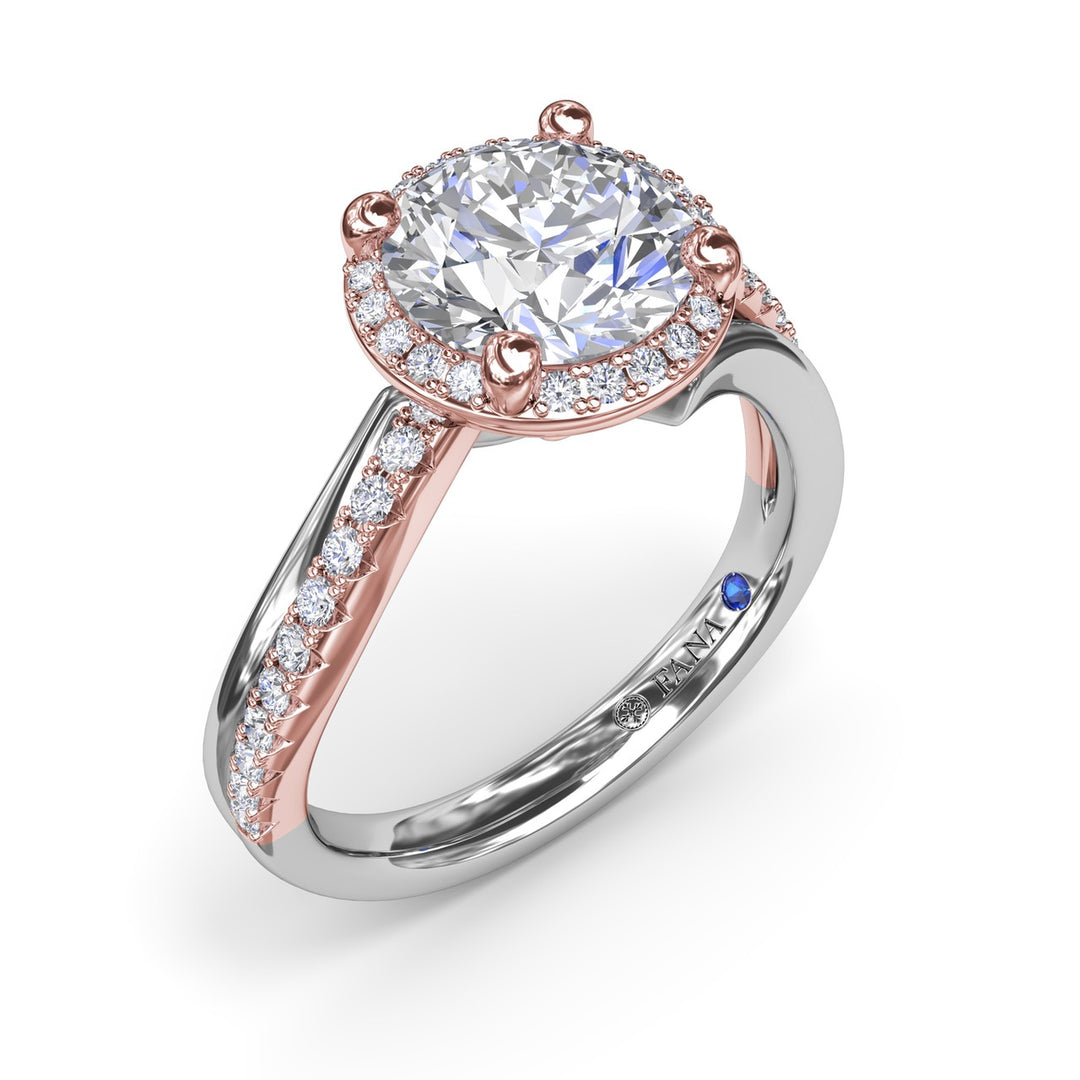 Two-Toned Halo Diamond Engagement Ring