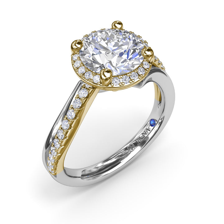 Two-Toned Halo Diamond Engagement Ring
