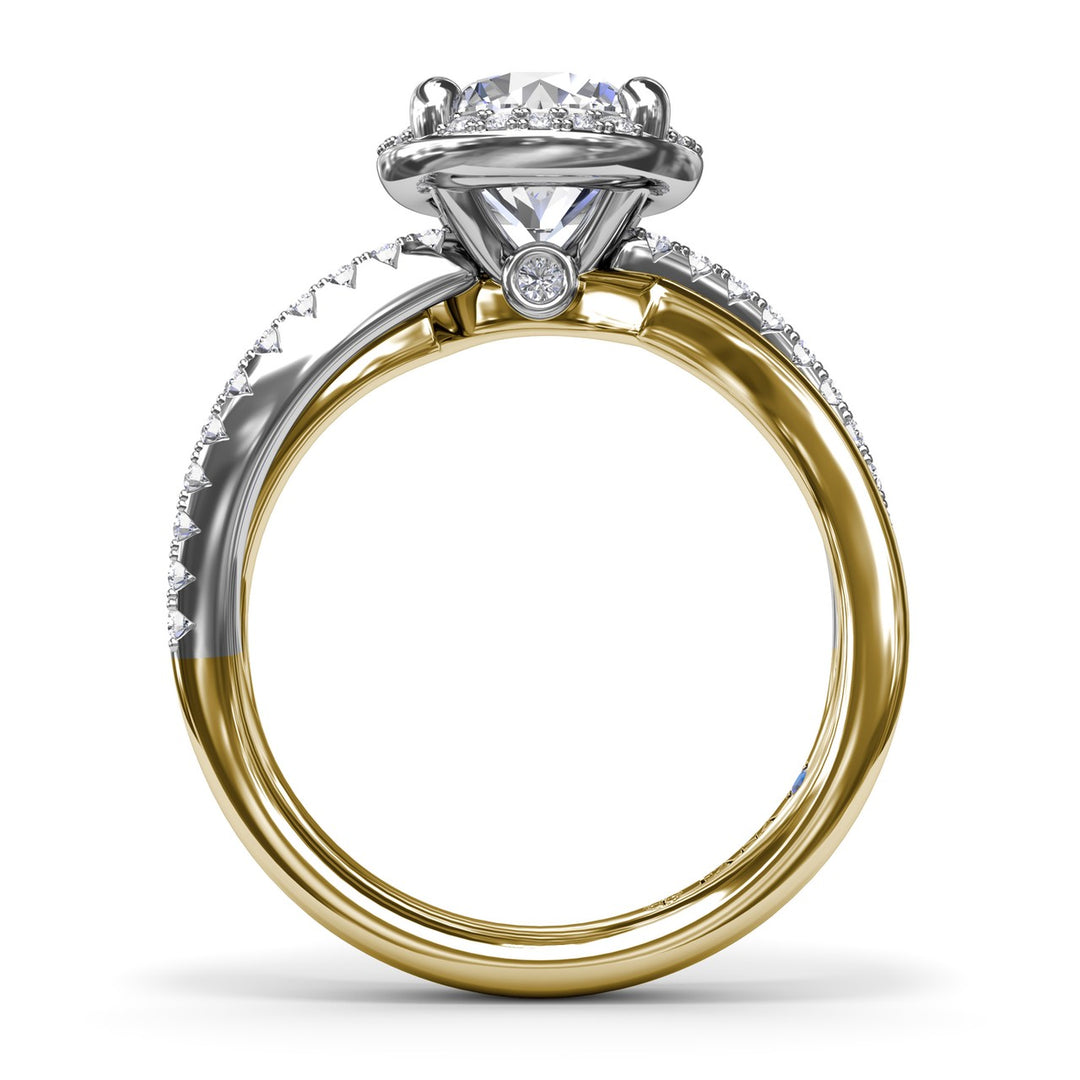 Two-Toned Halo Diamond Engagement Ring