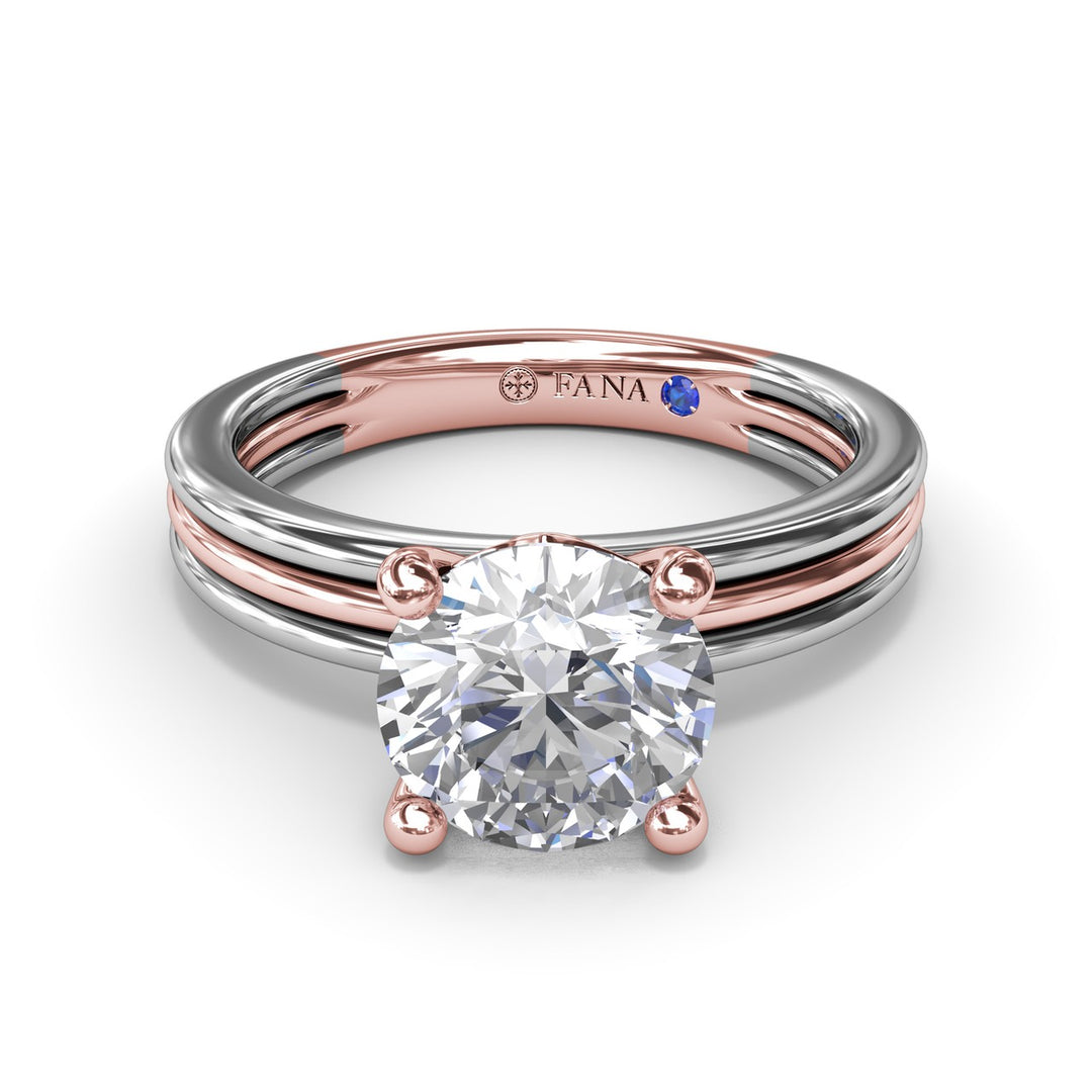 Triple-Row Two-Toned Round Diamond Engagement Ring