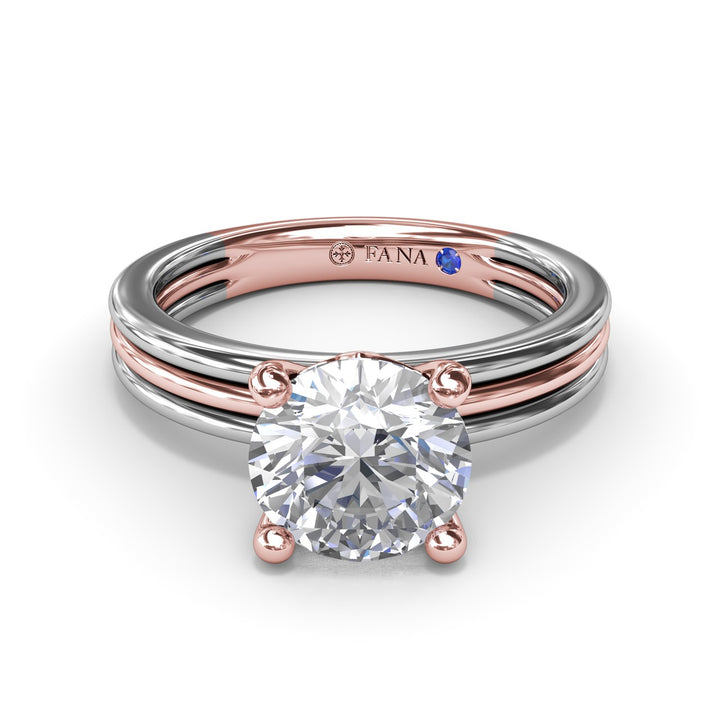 Triple-Row Two-Toned Round Diamond Engagement Ring