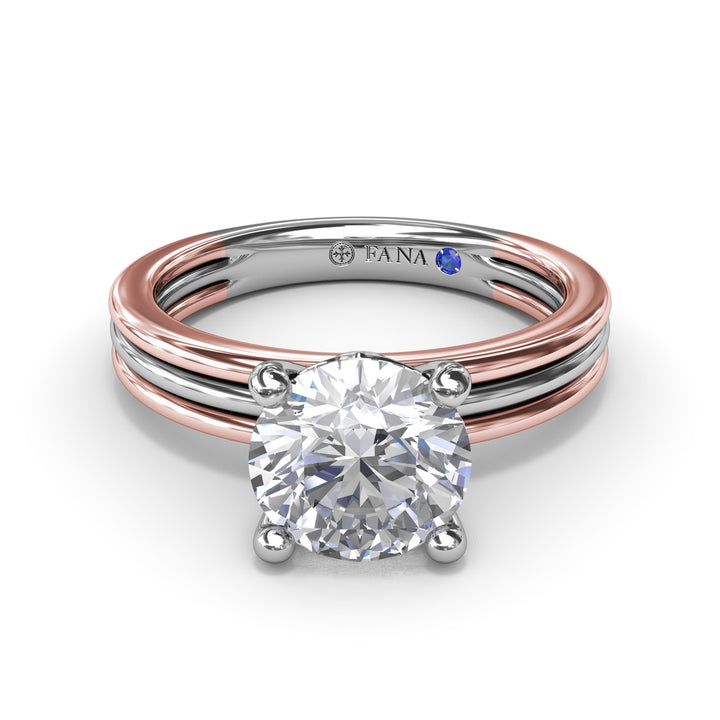 Triple-Row Two-Toned Round Diamond Engagement Ring