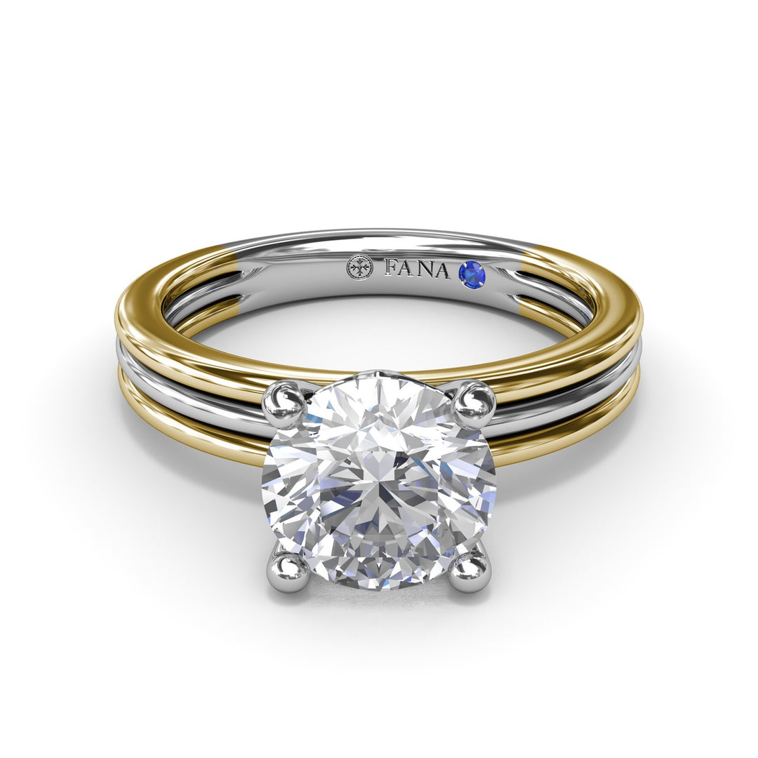 Triple-Row Two-Toned Round Diamond Engagement Ring