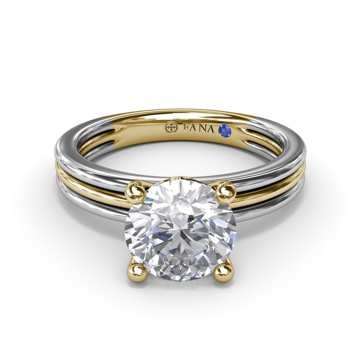 Triple-Row Two-Toned Round Diamond Engagement Ring