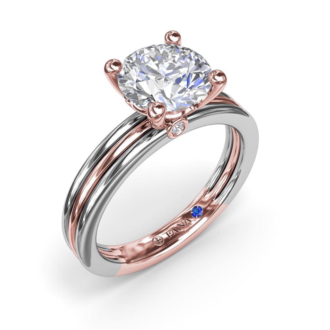 Triple-Row Two-Toned Round Diamond Engagement Ring
