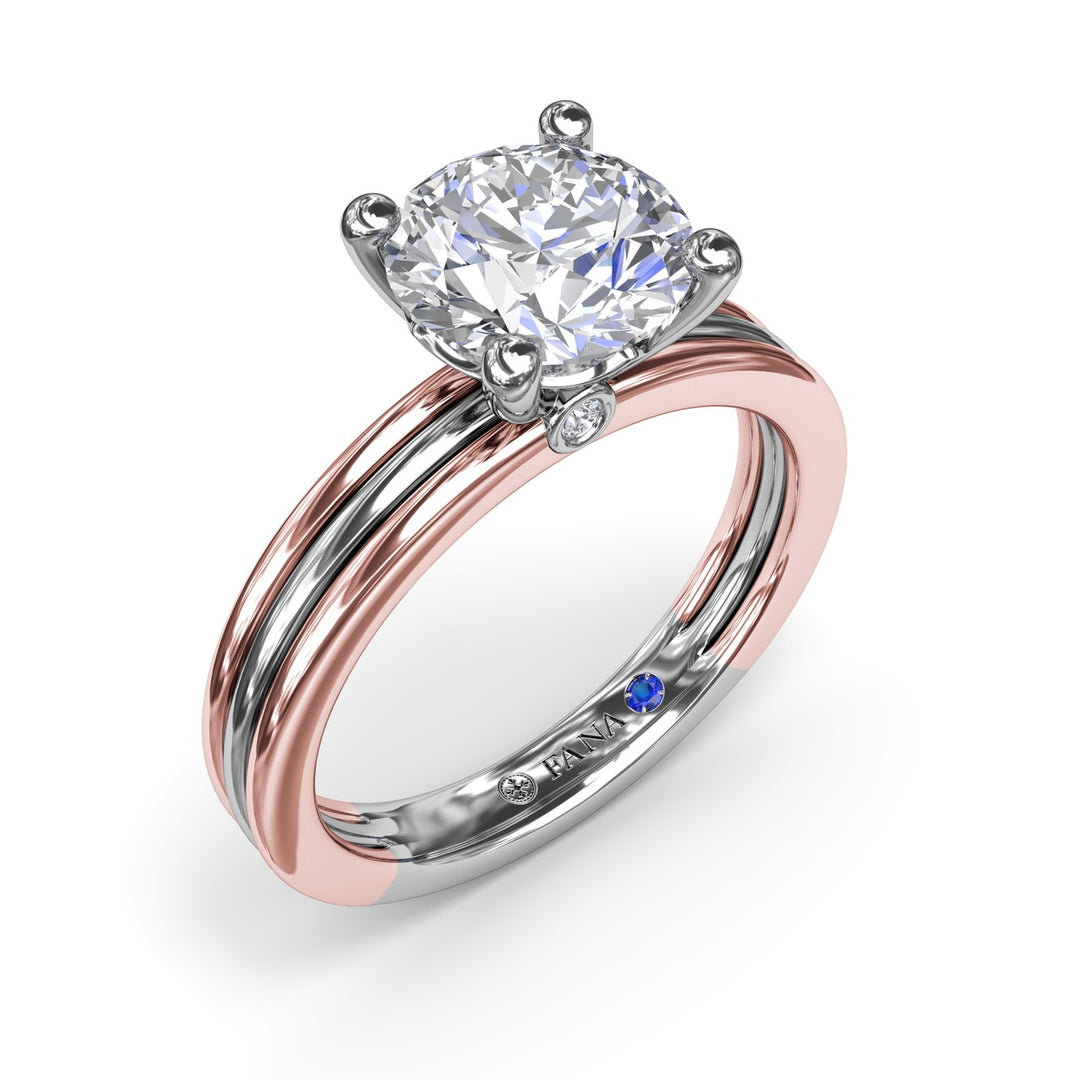 Triple-Row Two-Toned Round Diamond Engagement Ring