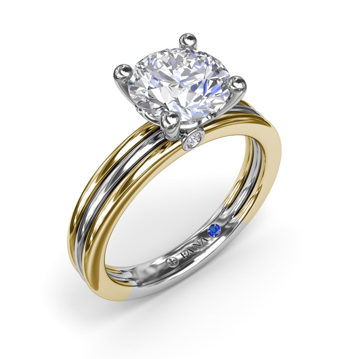 Triple-Row Two-Toned Round Diamond Engagement Ring