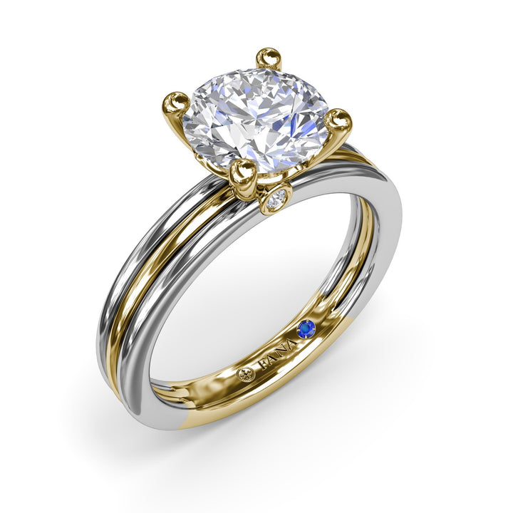 Triple-Row Two-Toned Round Diamond Engagement Ring