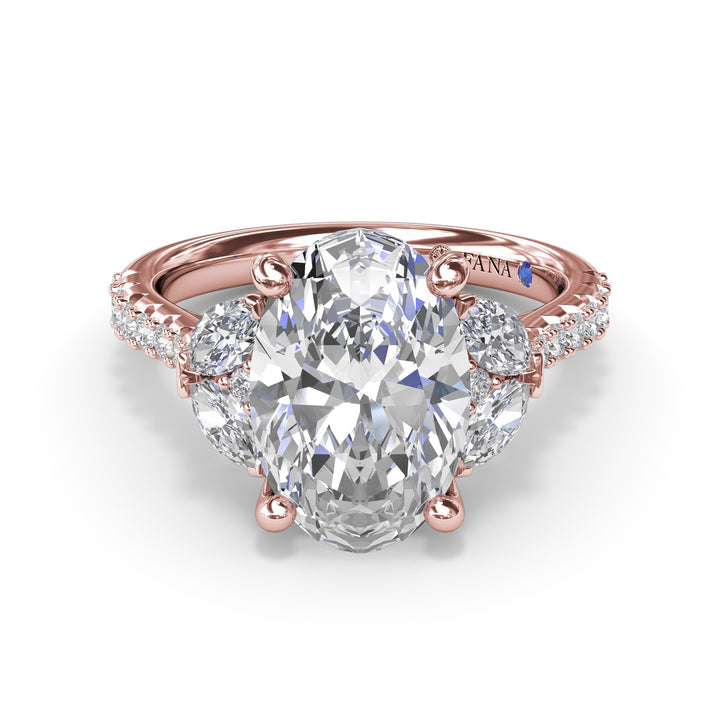 Marquise and Round Half-Moon Shaped Diamond Engagement Ring
