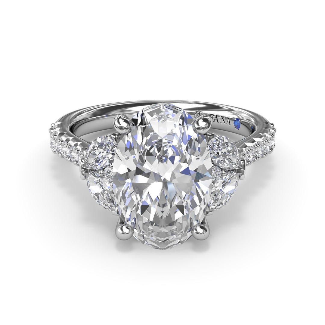 Marquise and Round Half-Moon Shaped Diamond Engagement Ring
