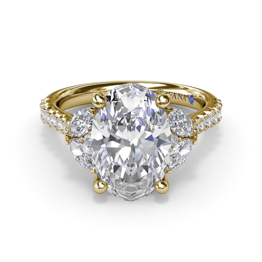 Marquise and Round Half-Moon Shaped Diamond Engagement Ring