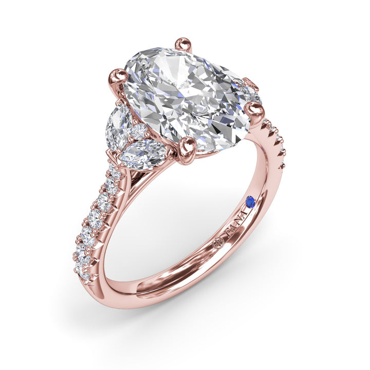 Marquise and Round Half-Moon Shaped Diamond Engagement Ring