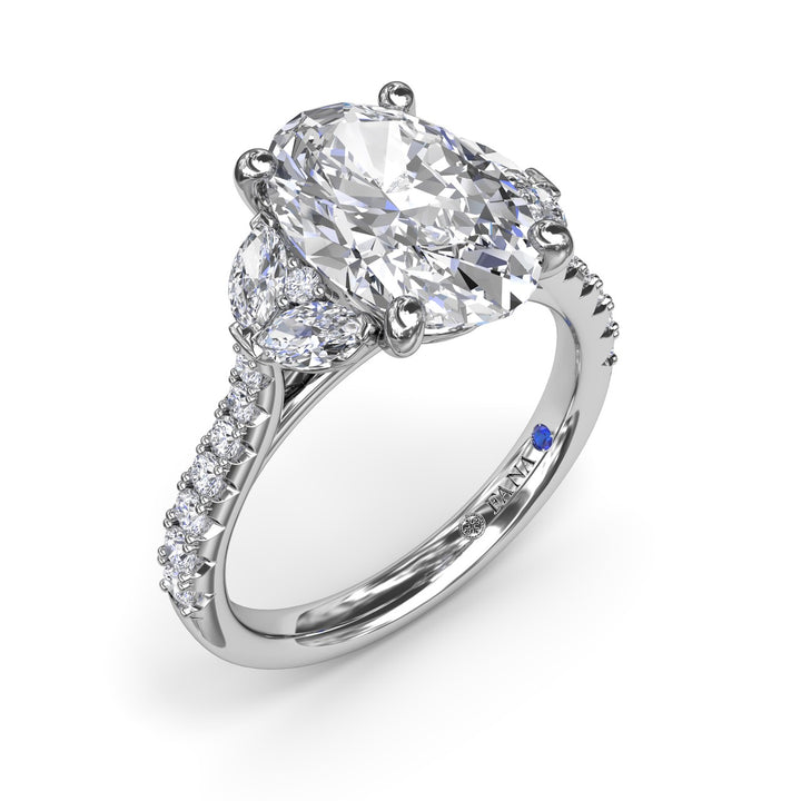 Marquise and Round Half-Moon Shaped Diamond Engagement Ring