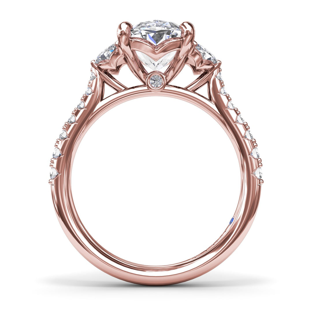 Marquise and Round Half-Moon Shaped Diamond Engagement Ring