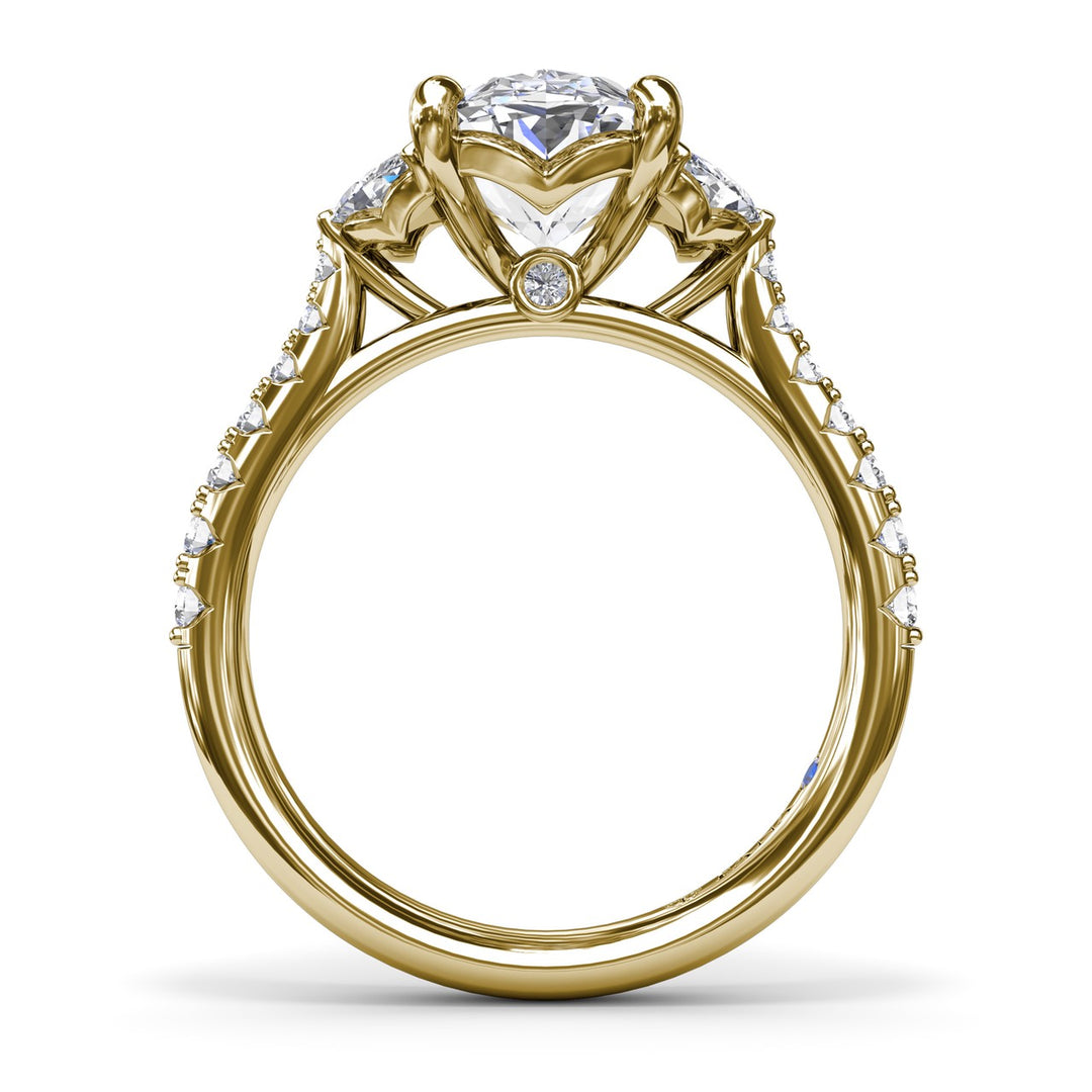 Marquise and Round Half-Moon Shaped Diamond Engagement Ring