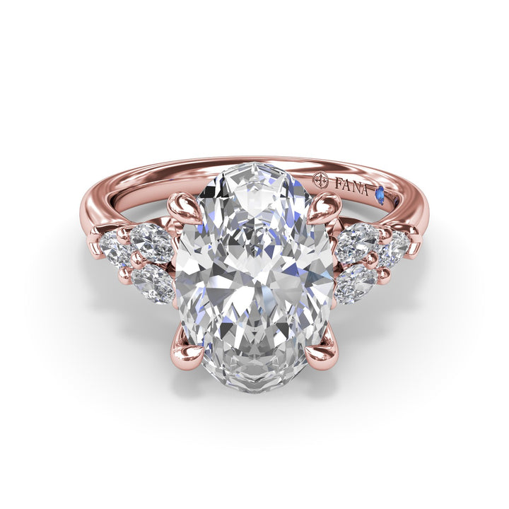 Oval Diamond Engagement Ring with Marquise Side Stones