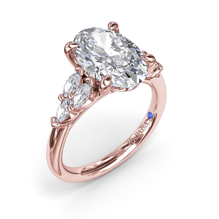 Oval Diamond Engagement Ring with Marquise Side Stones
