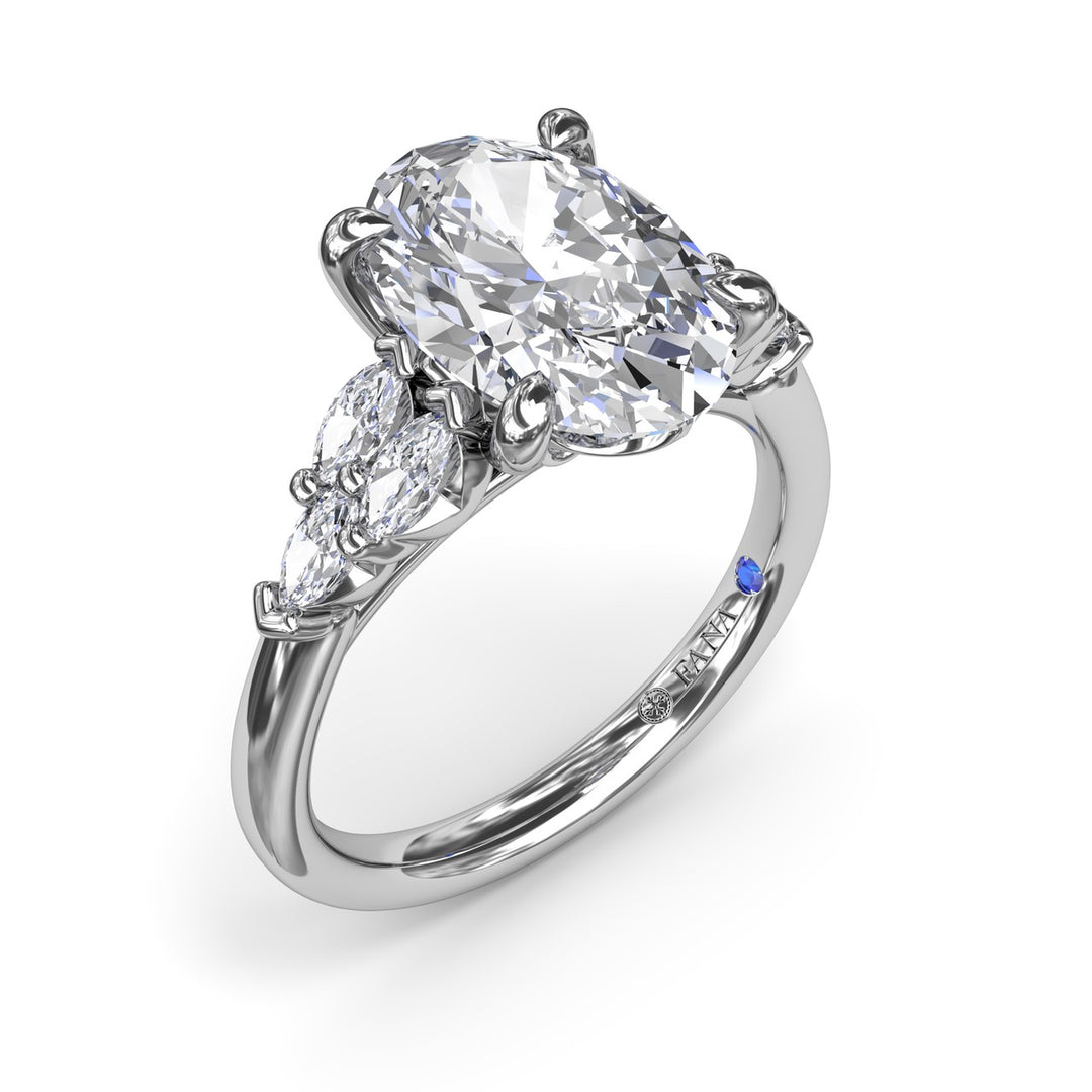 Oval Diamond Engagement Ring with Marquise Side Stones
