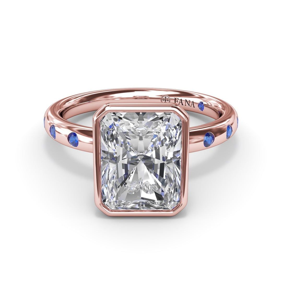 Bezel Set Radiant Diamond and Sapphire Engagement Ring