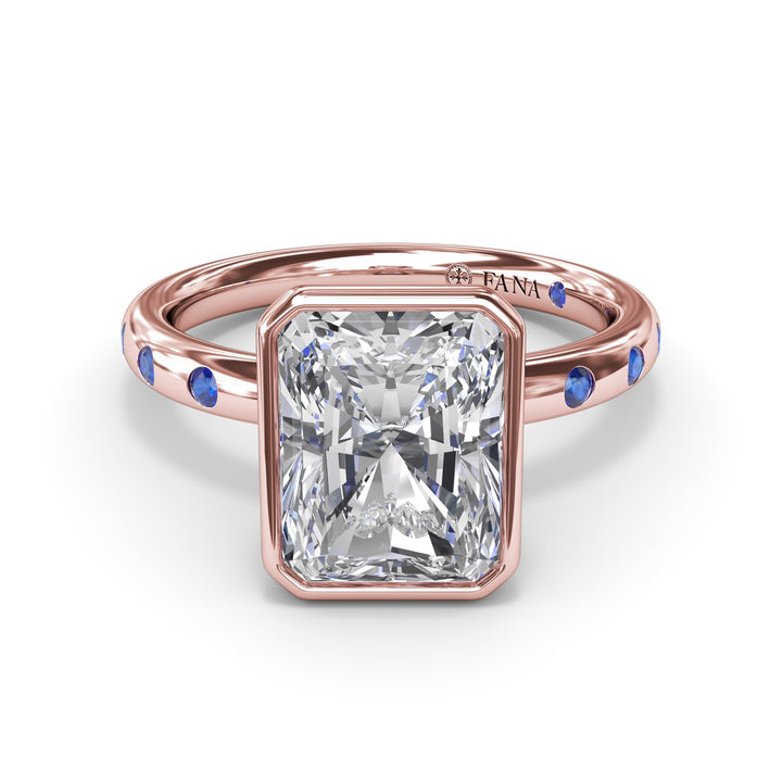 Bezel Set Radiant Diamond and Sapphire Engagement Ring