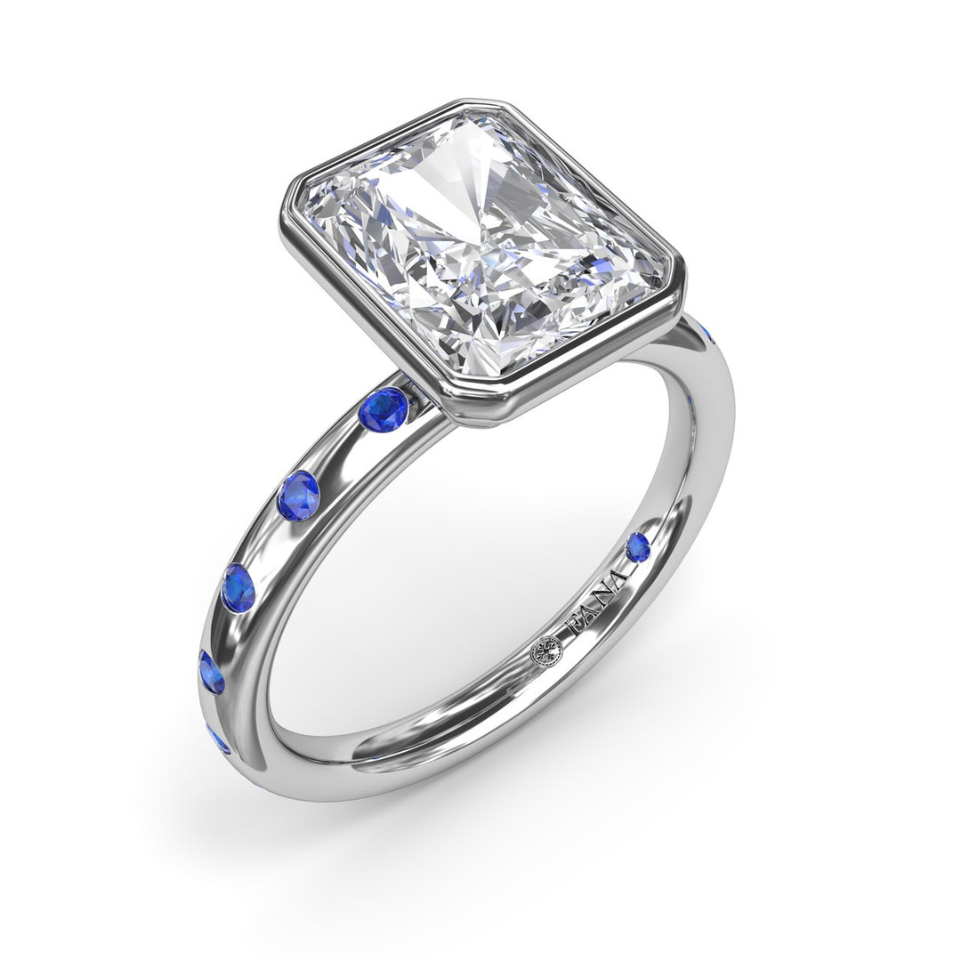 Bezel Set Radiant Diamond and Sapphire Engagement Ring