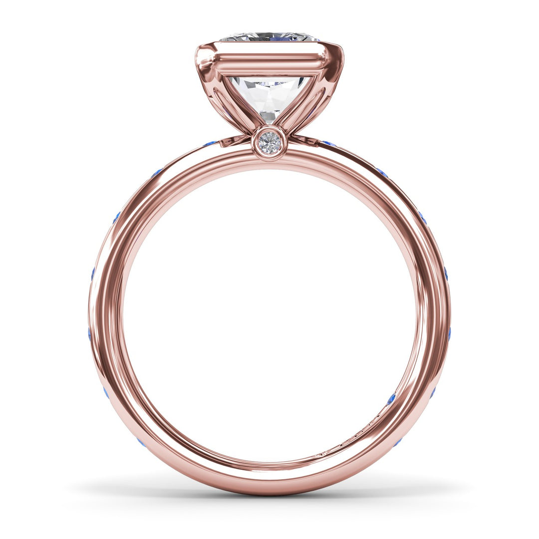 Bezel Set Radiant Diamond and Sapphire Engagement Ring