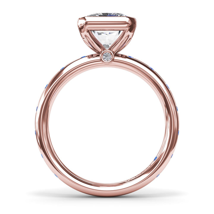 Bezel Set Radiant Diamond and Sapphire Engagement Ring