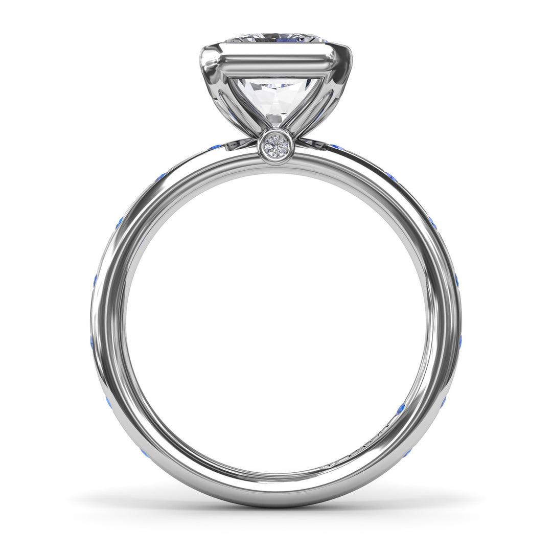 Bezel Set Radiant Diamond and Sapphire Engagement Ring