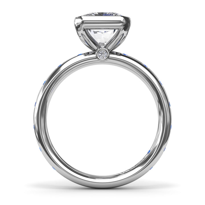 Bezel Set Radiant Diamond and Sapphire Engagement Ring