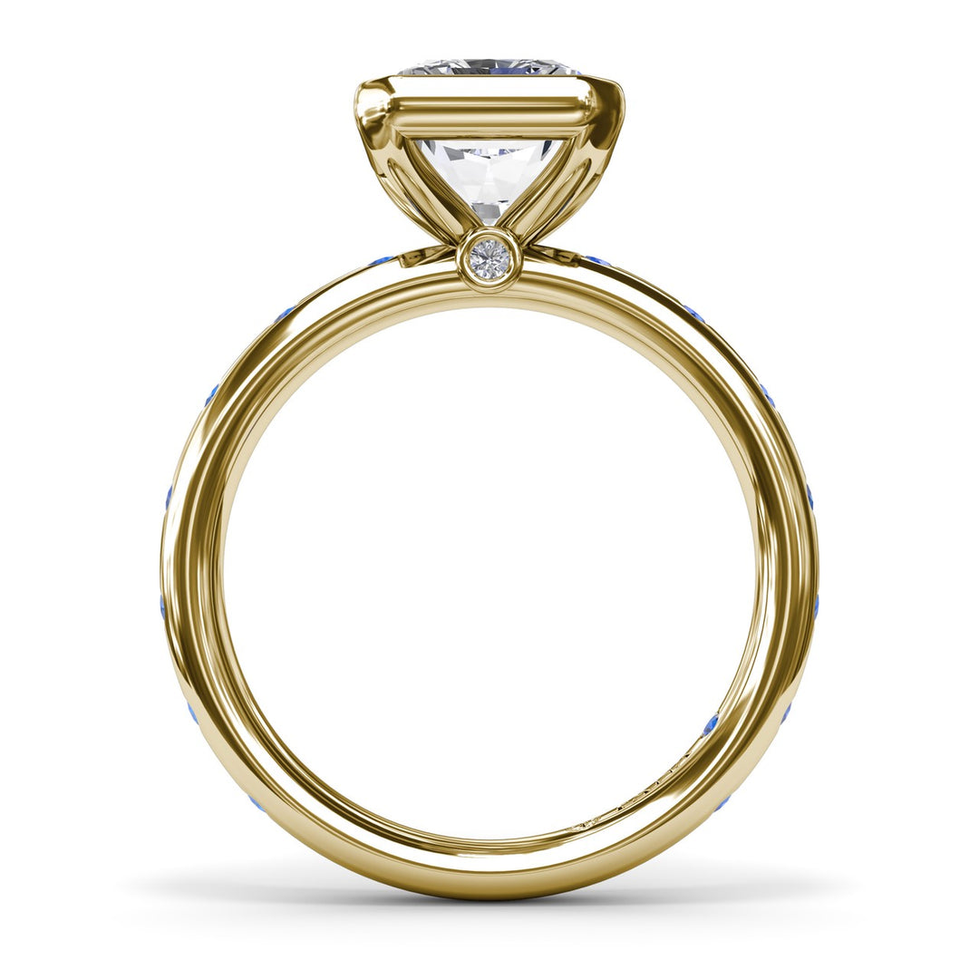 Bezel Set Radiant Diamond and Sapphire Engagement Ring