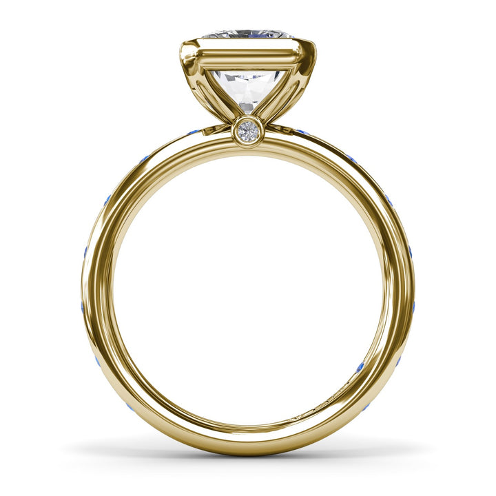 Bezel Set Radiant Diamond and Sapphire Engagement Ring