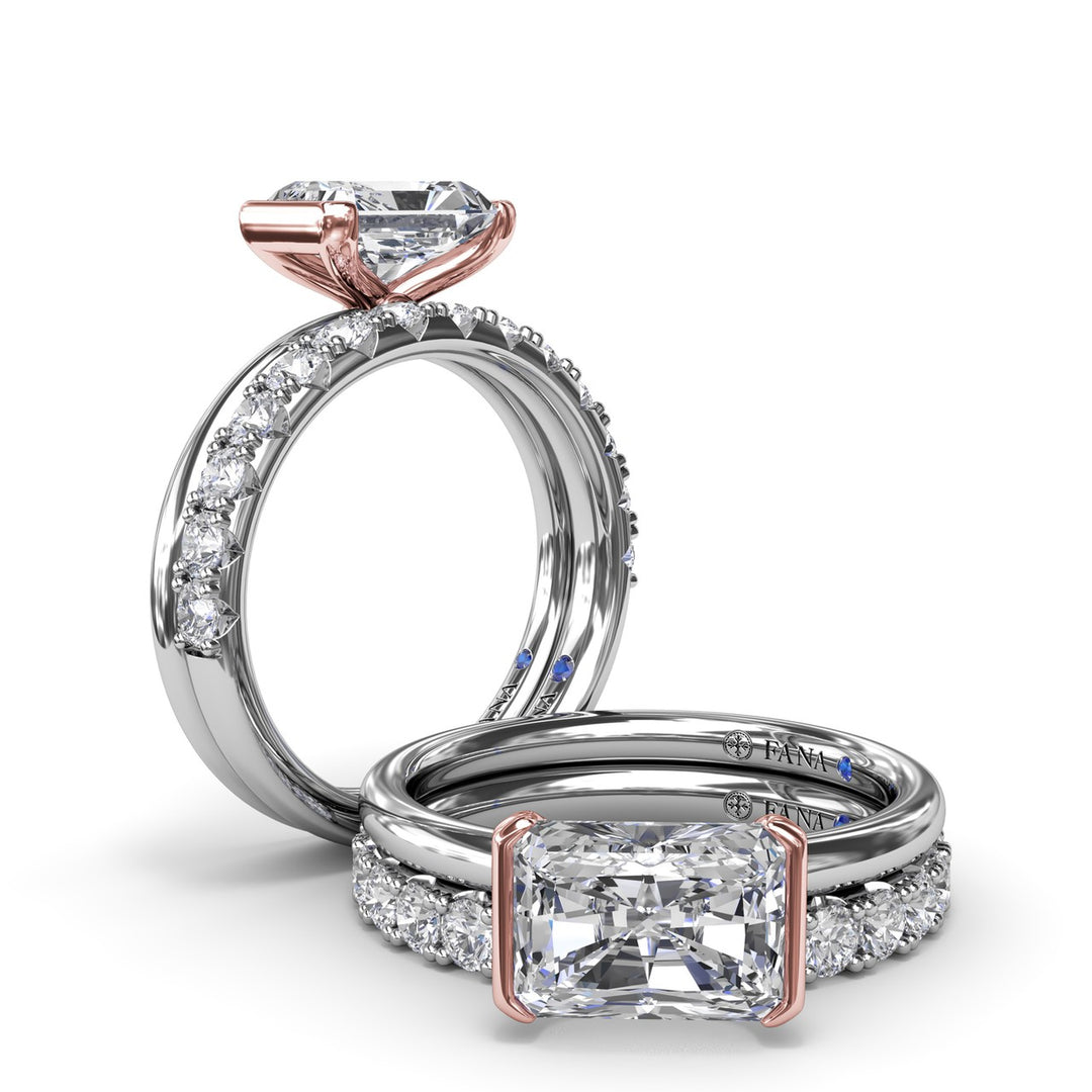 East West Half Bezel Diamond Engagement Ring