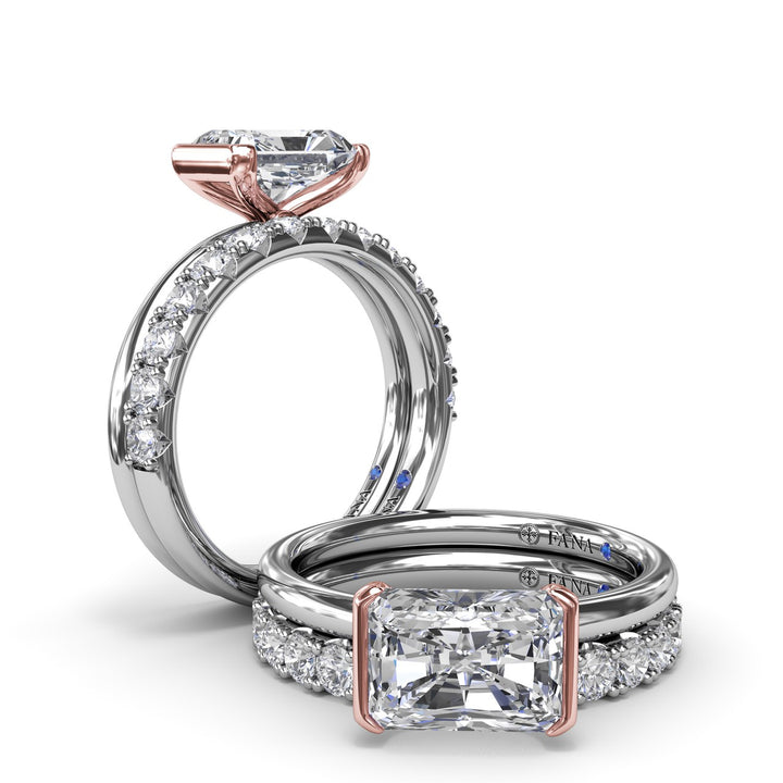 East West Half Bezel Diamond Engagement Ring
