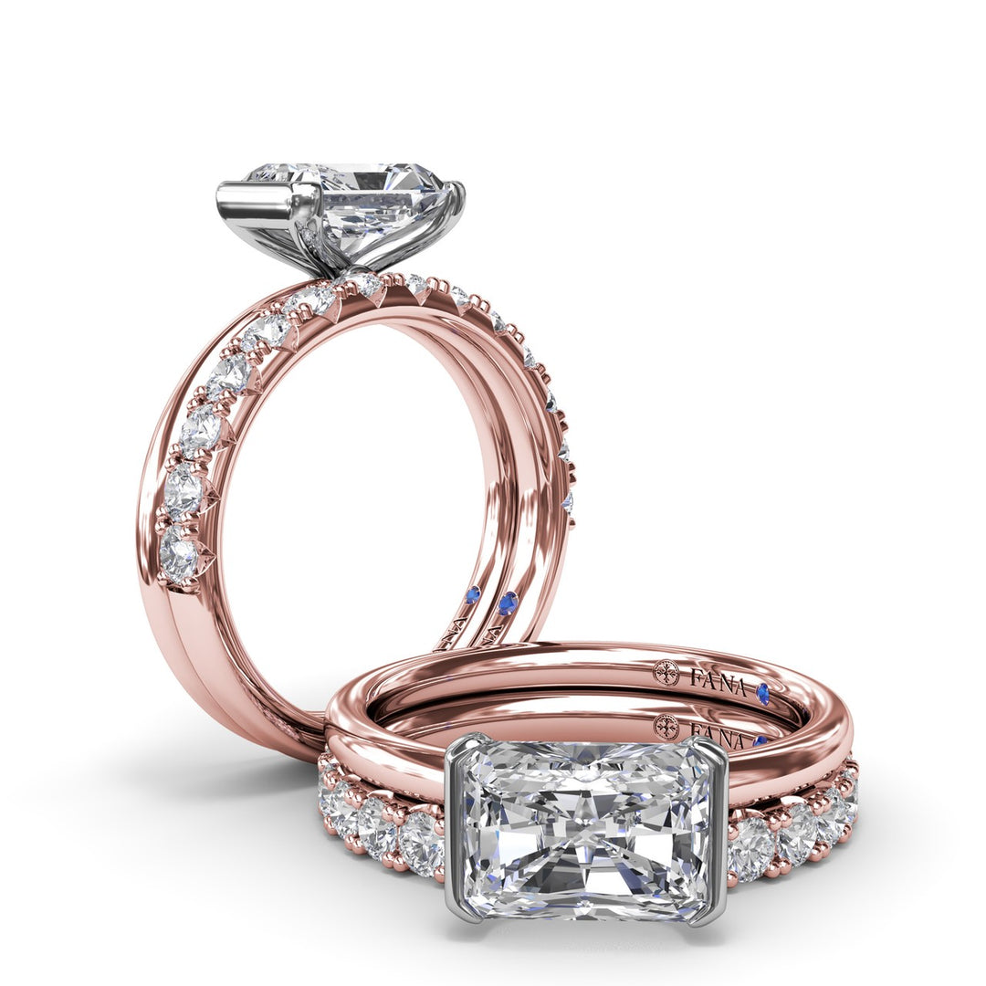 East West Half Bezel Diamond Engagement Ring