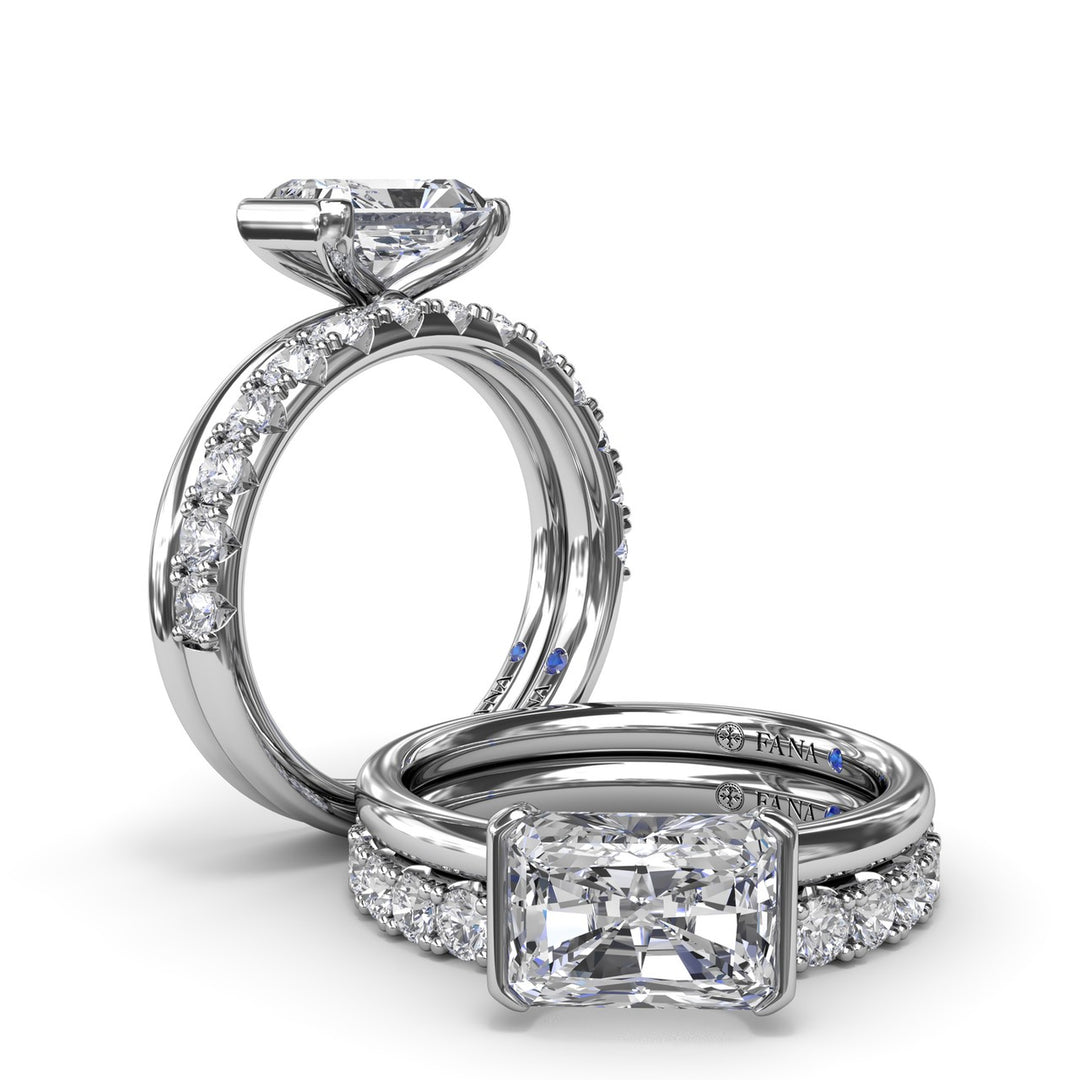 East West Half Bezel Diamond Engagement Ring