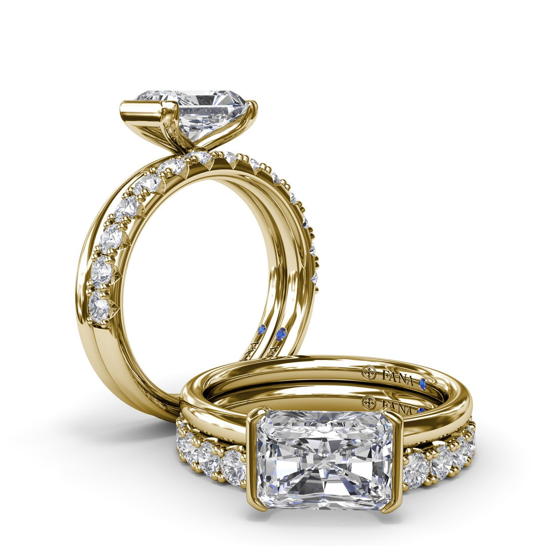East West Half Bezel Diamond Engagement Ring
